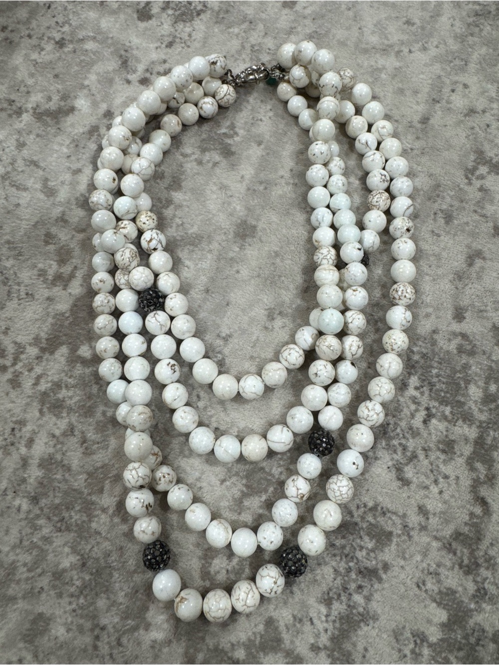 Layered White Howlite Bead Necklace with Accent Beads - Real Gemstones